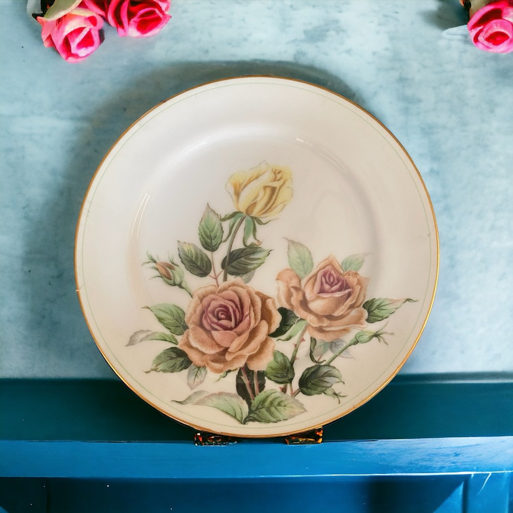 Vintage Kent China Trio Salad Plates Gold Rim Set of 8